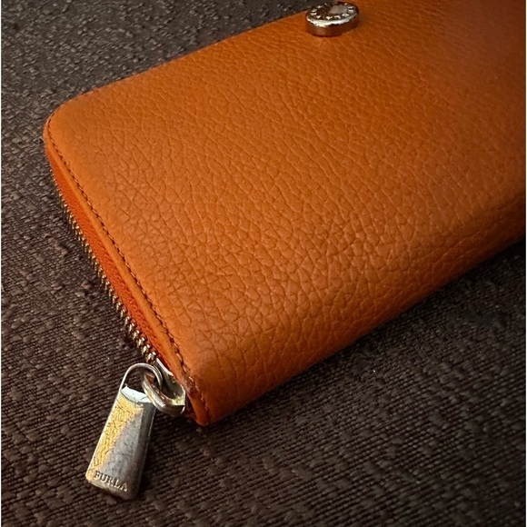 Furla Credit Card Zip Wallet Gently Preloved Tangerine Genuine Leather - Picture 10 of 13